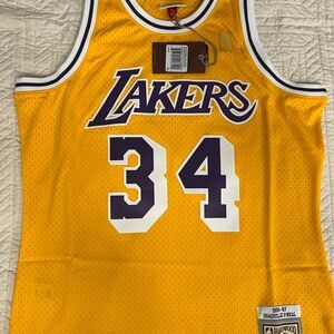 Lakers #34 Shaquille SHAQ O'Neal Yellow Throwback Basketball Jersey